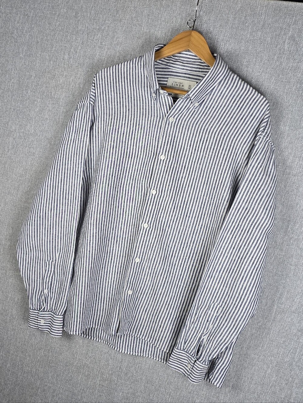 Ambercrombie & Fitch A & F Linen Collection Blue/White Stripe Button Shirt Sz XL
